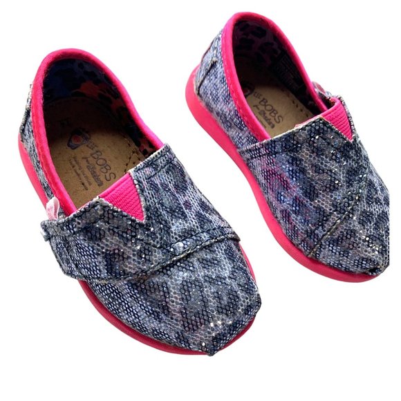 Bob Girls Baby Infant Size 4 Black Silver Sparkle Bling Flat Slip On Shoes Sneak - Picture 1 of 6